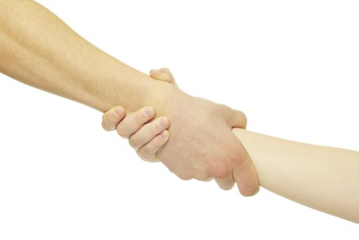hand in a hand isolated on white