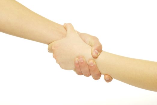 hand in a hand isolated on white