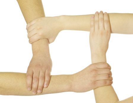 ring of hands isolated on a white