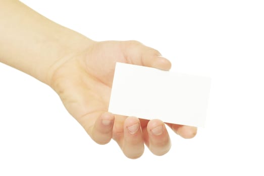 card blank in a hand isolated on white