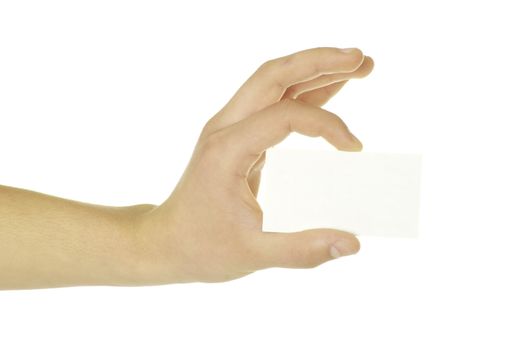 card blank in a hand isolated on white