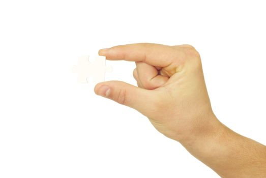  puzzle in hand isolated on white background