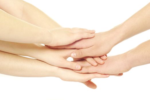 pile of hands isolated on a white