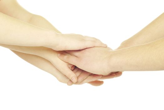pile of hands isolated on a white