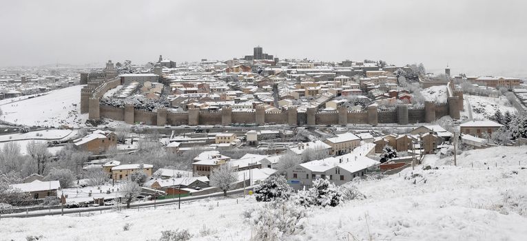 urban landscape of the wall in winter avila