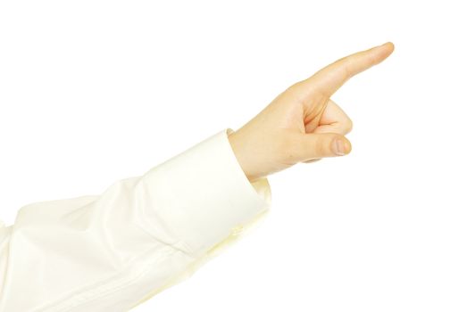 hand touching screen isolated on a white