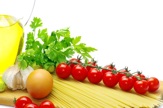 pasta with tomatoes on a white background