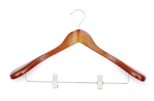 Clothes-hanger for trousers isolated on white.