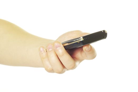 hands with communicator isolated over white background