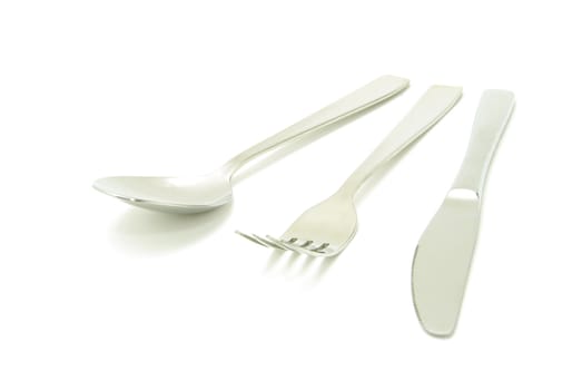Fork, spoon and knife isolated on white background
