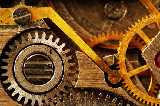 Closeup of old metal clock mechanism