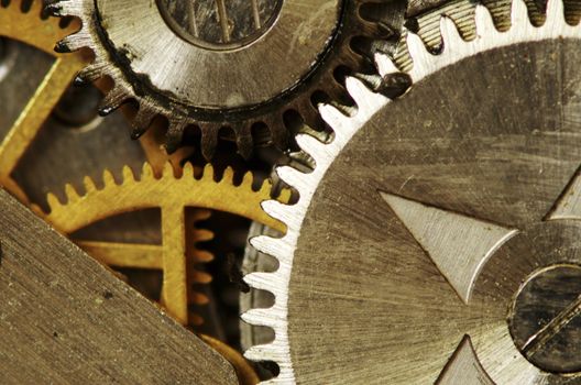 Closeup of old metal clock mechanism