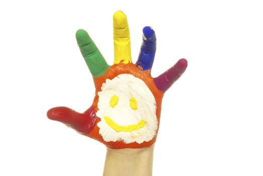 hand painted in colorful paints on white