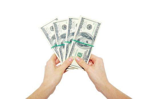 Hand with money isolated on white background