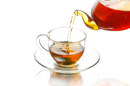 Tea being poured into glass tea cup