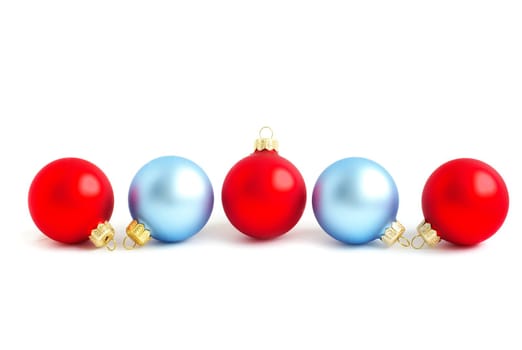 red and blue christmas balls  isolated on white