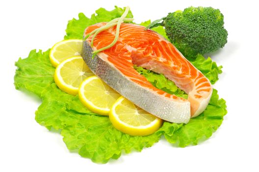 raw salmon and spices isolated