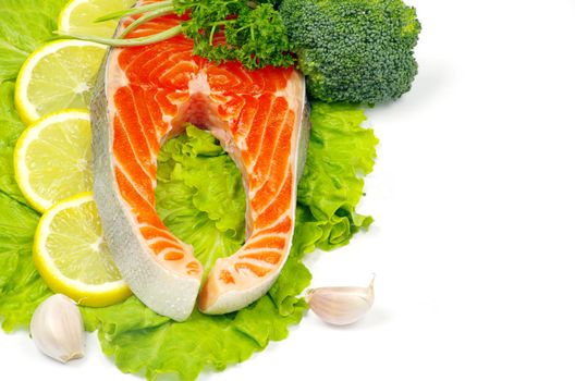 raw salmon and spices isolated