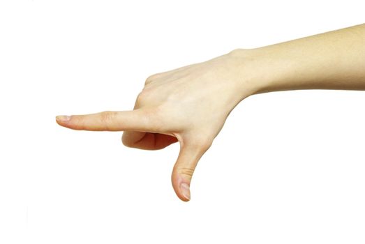  hand pointing with index finger against a white background