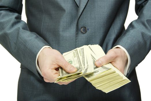 Hand with money isolated on white background