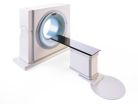 A 3D illustration of a MRI(Magnetic Resonance Imaging) scanner, isolated on white background.
