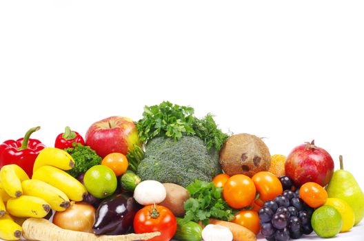 vegetables and fruits on white