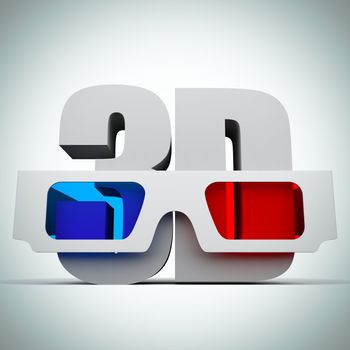 A 3d illustration of a 3D glasses. Background.