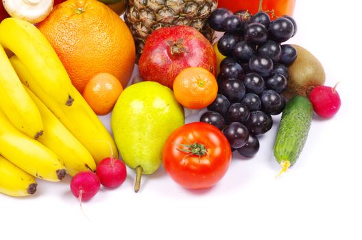 vegetables and fruits on white
