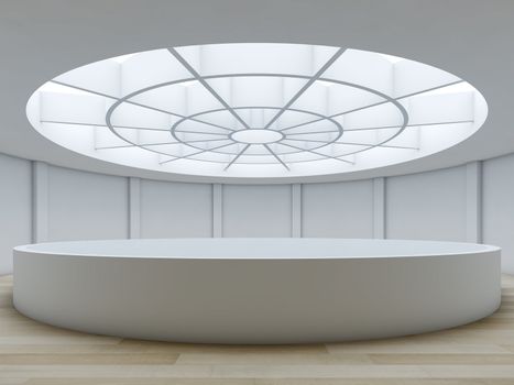 A 3D illustration of contemporary minimalist interior with atrium.