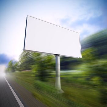 A 3d illustration of blank white billboard on the highway.
