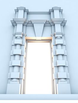 A 3D illustration of classical portal with light inside.