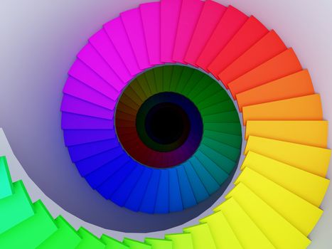 A 3d illustration of a colorful spiral stair to the infinity.