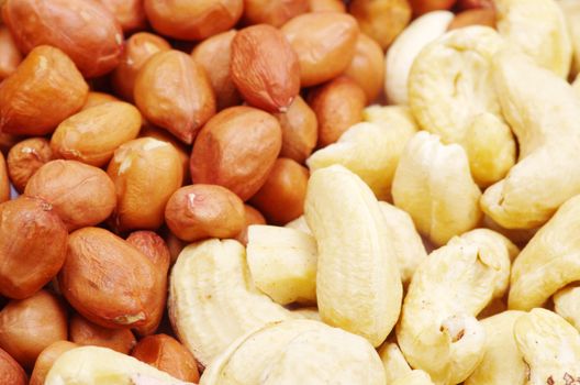 closeup of peanut and cashew