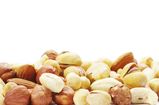 Assorted mixed nuts on white background