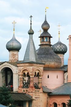 Domed churches picturesque Rostov Kremlin 