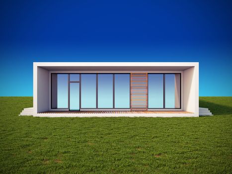 A 3D illustration of modern house in minimalist style.