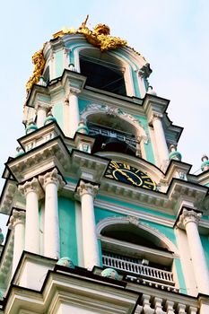 Belfry of the Trinity Sergius Lavra in the suburban town of Sergiev Posad