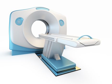 A 3D illustration of a MRI(Magnetic Resonance Imaging) scanner, isolated on white background.