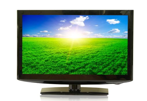 frontal view of widescreen lcd monitor isolated on white
