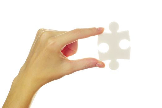  puzzle in hands isolated on white background