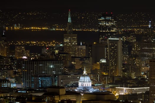 San Francisco California Cityscape with City Hall Lit at Night