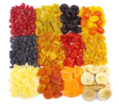 mix dried fruits collection on white