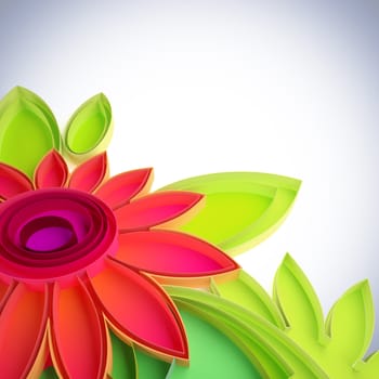 3D illustration of colorful flower in quilling techniques.