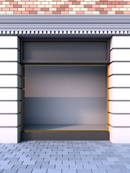 3D illustration of a classical empty storefront with the day lighting.