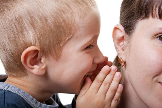 Little human child boy mother ear secrecy whisper