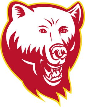 Illustration of an angry grizzly bear head facing front on isolated white background.
