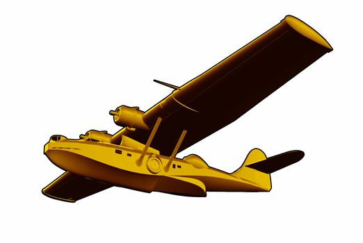 Illustration of  World War two Catalina PBY Flying Boat Sea Plane Retro in full flight on isolated white background