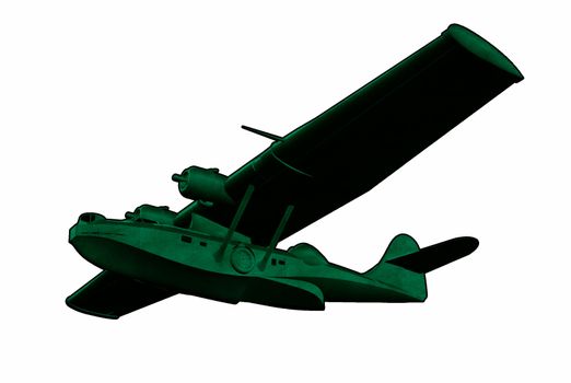 Illustration of  World War two Catalina PBY Flying Boat Sea Plane Retro in full flight on isolated white background
