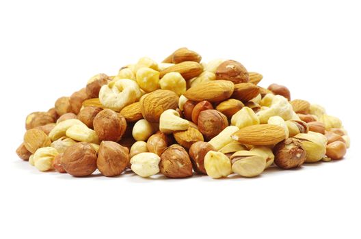 Assorted mixed nuts on white background