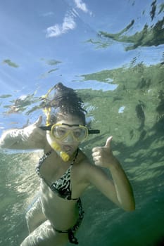 Scuba diving with underwater view.